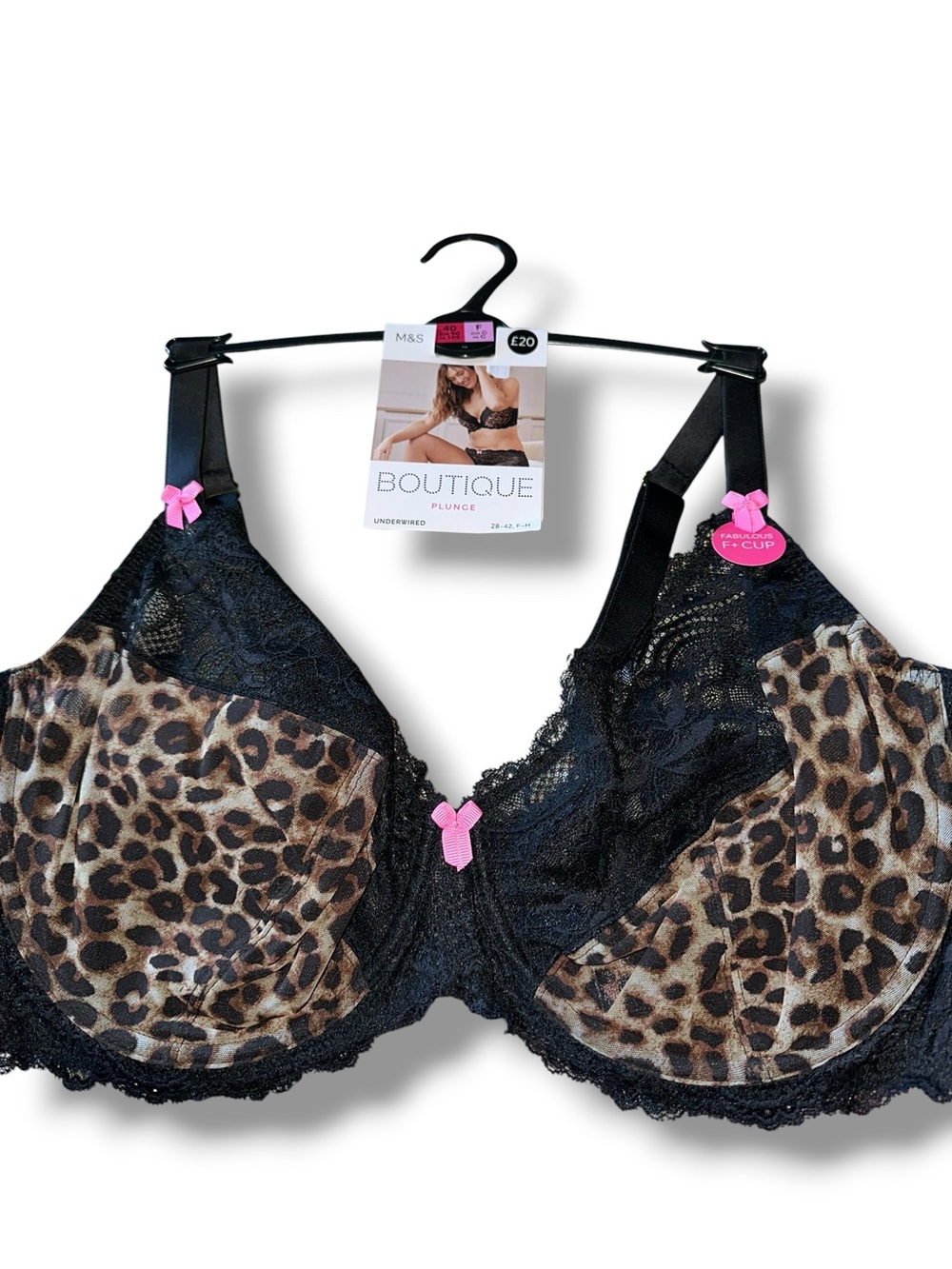 Marks & Spencer 40F M&S Boutique Brown-Mix Leopard Print Non-Padded Plunge Bra